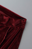 Calça de cintura alta regular vermelha casual patchwork sólido