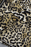 Capispalla con colletto con cerniera a balza e stampa casual con stampa leopardata