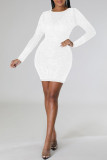 Blanco sexy sólido patchwork transparente taladro caliente o cuello lápiz falda vestidos