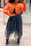 Vêtement d'extérieur décontracté solide patchwork cardigan col mandarin orange
