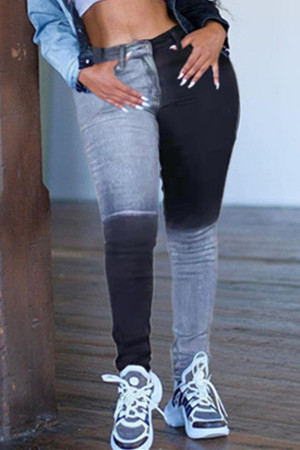 Black Casual Patchwork Contrast High Waist Regular Denim Jeans