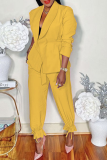 Yellow Casual Solid Patchwork Turndown Collar Long Sleeve Two Pieces