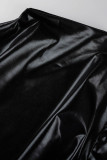 Black Casual Solid Patchwork Half A Turtleneck Long Sleeve Dresses