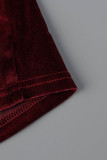 Pantaloni a vita alta regolari con patchwork solido casual rossi