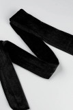 Robes à manches longues à col rond décontractées en patchwork uni noir