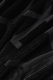Черные сексуальные повседневные однотонные лоскутные платья с V-образным вырезом и длинным рукавом