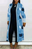 Prendas de abrigo de talla grande con cuello de cárdigan con estampado diario informal azul