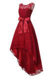 Rosso sexy formale patchwork solido asimmetrico con abiti da sera con fiocco o scollo