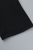 Robes de jupe en une étape à col rond et imprimé décontracté noir