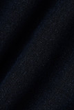 Schwarze, lässige, zerrissene Patchwork-Denim-Jeans mit hoher Taille und Street-Print