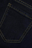 Zwarte casual jeans met gescheurde patchwork en hoge taille met straatprint