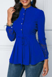 Blue Casual Solid Patchwork O Neck Tops