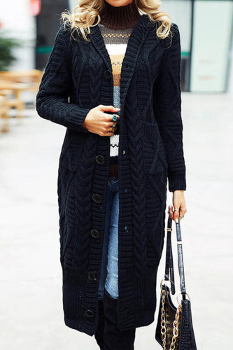 Black Casual Solid Patchwork Cardigan Collar Outerwear