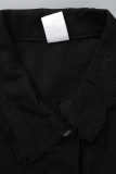 Chaqueta casual de mezclilla de manga larga con cuello vuelto y hebilla bordada sólida de calle negro