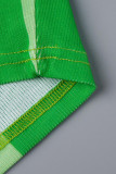 Dos piezas de manga corta con cuello en O de patchwork con estampado a cuadros sexy verde