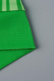 Groene sexy geruite patchwork O-hals korte mouw twee stukken
