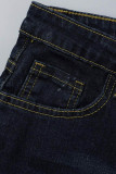Zwarte casual jeans met gescheurde patchwork en hoge taille met straatprint