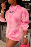 Pink Casual Letter Print Basic Hooded Collar Tops
