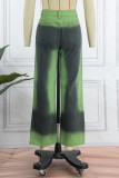 Green Casual Street Print Patchwork High Waist Denim Jeans