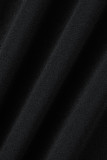 Schwarze, lässige Patchwork-Kleider mit O-Ausschnitt und One-Step-Rock