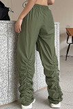 Verde casual rua sólido retalhos bolso dobrável em linha reta cintura alta reta cor sólida bottoms