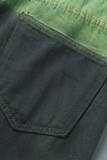 Зеленые повседневные джинсовые джинсы с высокой талией и уличным принтом в стиле пэчворк