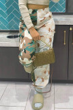 Groene casual broek met camouflageprint en patchwork normale hoge taille