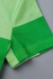 Vert Sexy Plaid imprimé Patchwork col rond manches courtes deux pièces