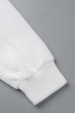 ホワイト カジュアル プリント パッチワーク O ネック ロング スリーブ プラス サイズ ドレス