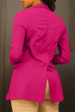 Розово-красная повседневная однотонная верхняя одежда в стиле пэчворк с отложным воротником