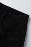 Jeans skinny strappati casual a vita alta con spacco solido nero