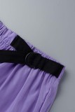 Пурпурные повседневные лоскутные брюки контрастного цвета больших размеров
