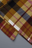 Brown Casual Plaid Print Patchwork Regular High Waist Trousers