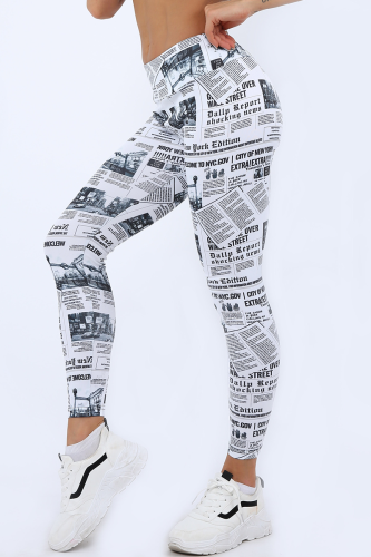 Black Street Print Patchwork Skinny High Waist Pencil Full Print Bottoms