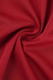 Röd Casual Solid Patchwork Turndown-krage Långärmad Två delar