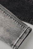 Jean skinny en denim noir taille haute patchwork à imprimé décontracté