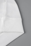 Witte casual print patchwork O-hals lange mouwen plus size jurken