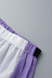 Purple Casual Patchwork Contrast Plus Size Trousers