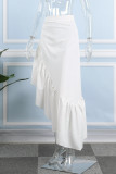 Black Casual Solid Patchwork Asymmetrical Regular High Waist Skirt