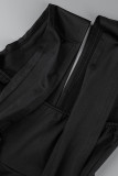 Schwarzer, sexy, fester Verband, rückenfreies, langes Kleid mit Halter