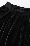 Zwart casual effen trekkoord frenulum vouw coltrui lange mouw jurken