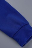 Blu Casual Sportswear Lettera Stampa Patchwork Colletto Con Cappuccio Manica Lunga Due Pezzi