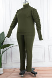Army Green Casual Solid Patchwork Rollkragenpullover Plus Size Two Pieces