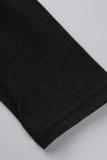 Due pezzi manica lunga O collo con frenulo patchwork stampa casual nera