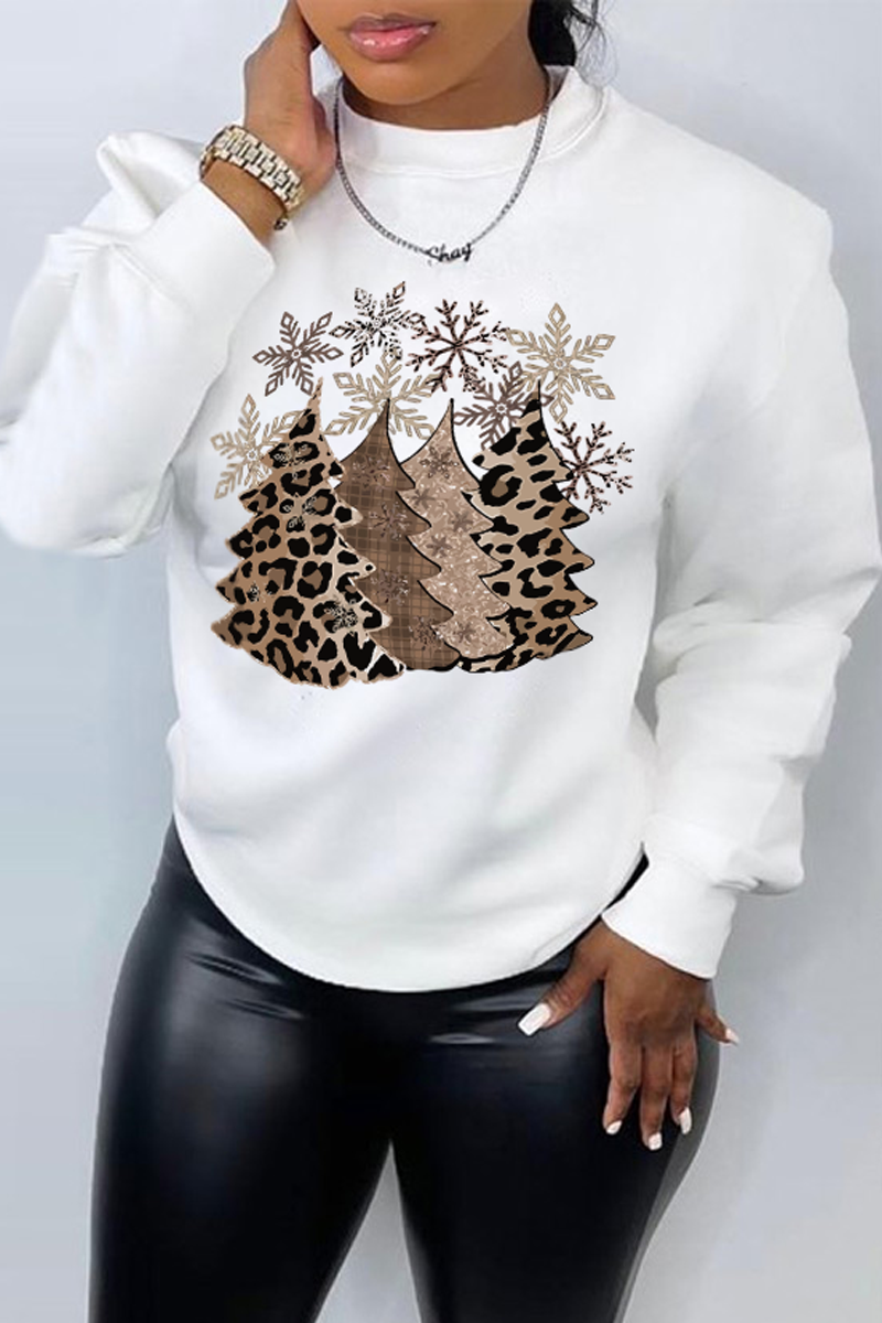 

White Street Vintage Christmas Tree Printed Patchwork O Neck Tops