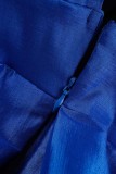 Azul Sexy Formal Sólido Patchwork Transparente V Neck Vestidos de Noite