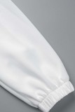 Colarinho com capuz branco casual patchwork sólido manga longa duas peças
