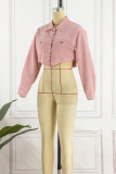 Roze casual effen patchwork vest Turndown kraag bovenkleding