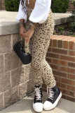 Pantalon taille haute basique à imprimé léopard décontracté patchwork léopard