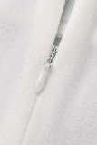 ホワイト セクシー カジュアル ソリッド パッチワーク メタル アクセサリー デコレーション バックレス スリット Oネック ロングスリーブ プラスサイズ ドレス